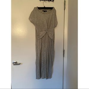 All Saints Black & White Striped MIDI T Shirt Dress Size Medium